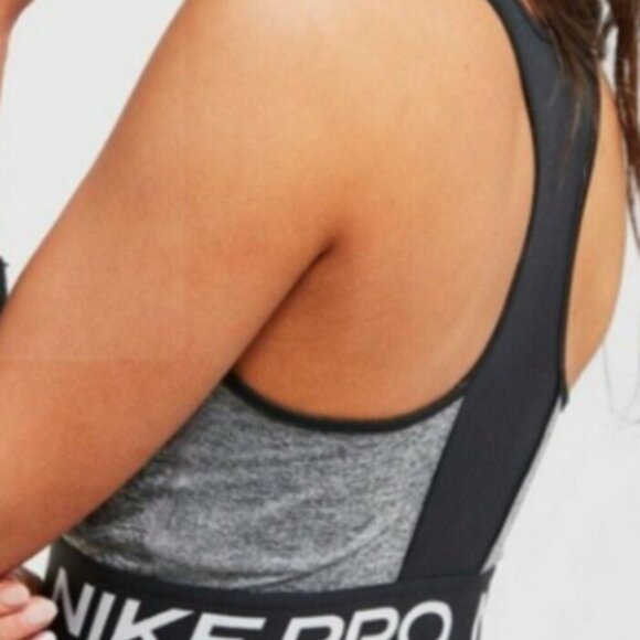 NIKE Pro Training Longline Crop Top Dri-Fit Technology Gray Black Size Small - Picture 3 of 9